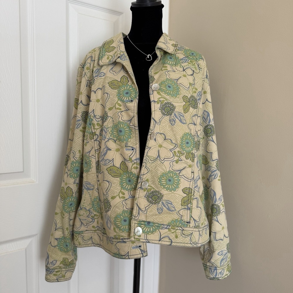 VTG Susan Bristol Women's Floral Multicolor Denim Jacket Beads (XL) Whimsy Bratz